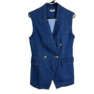 Jason Wu Denim Vest Jacket Womens Small Blue Button Up Gold Casual Cotton